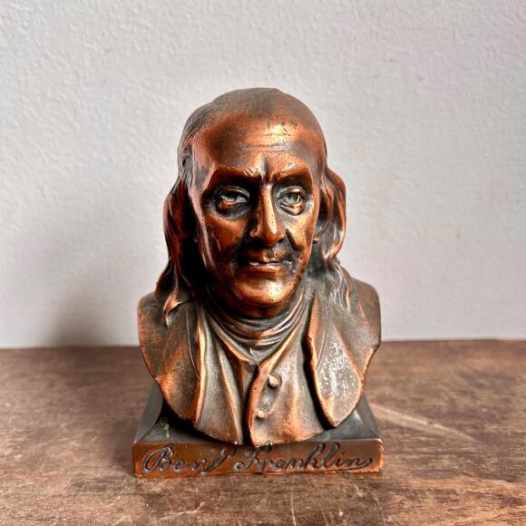Vintage Cast Ben Franklin Bust Figurine | Copper Finish Bust - Picture 1 of 7